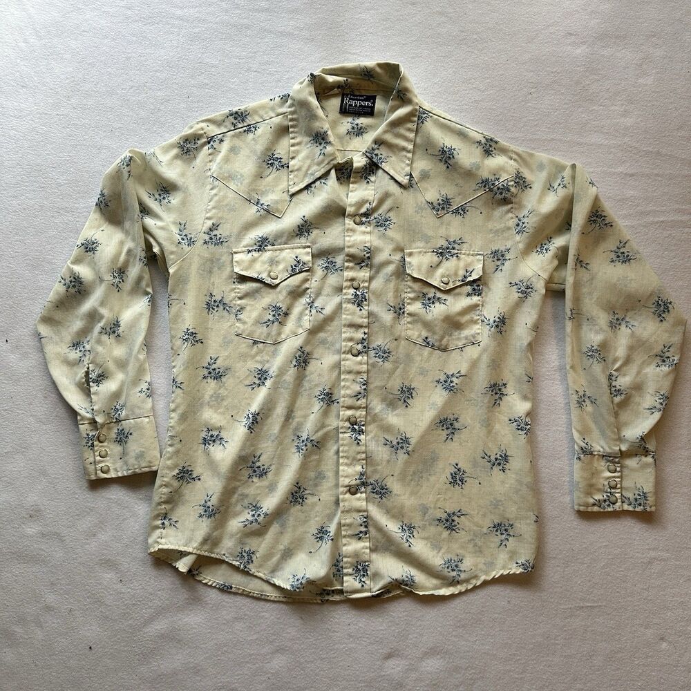VTG Dee Cee Rappers Western Shirt Men's Sz L Pearl Snaps Cream USA Made 70s 80s